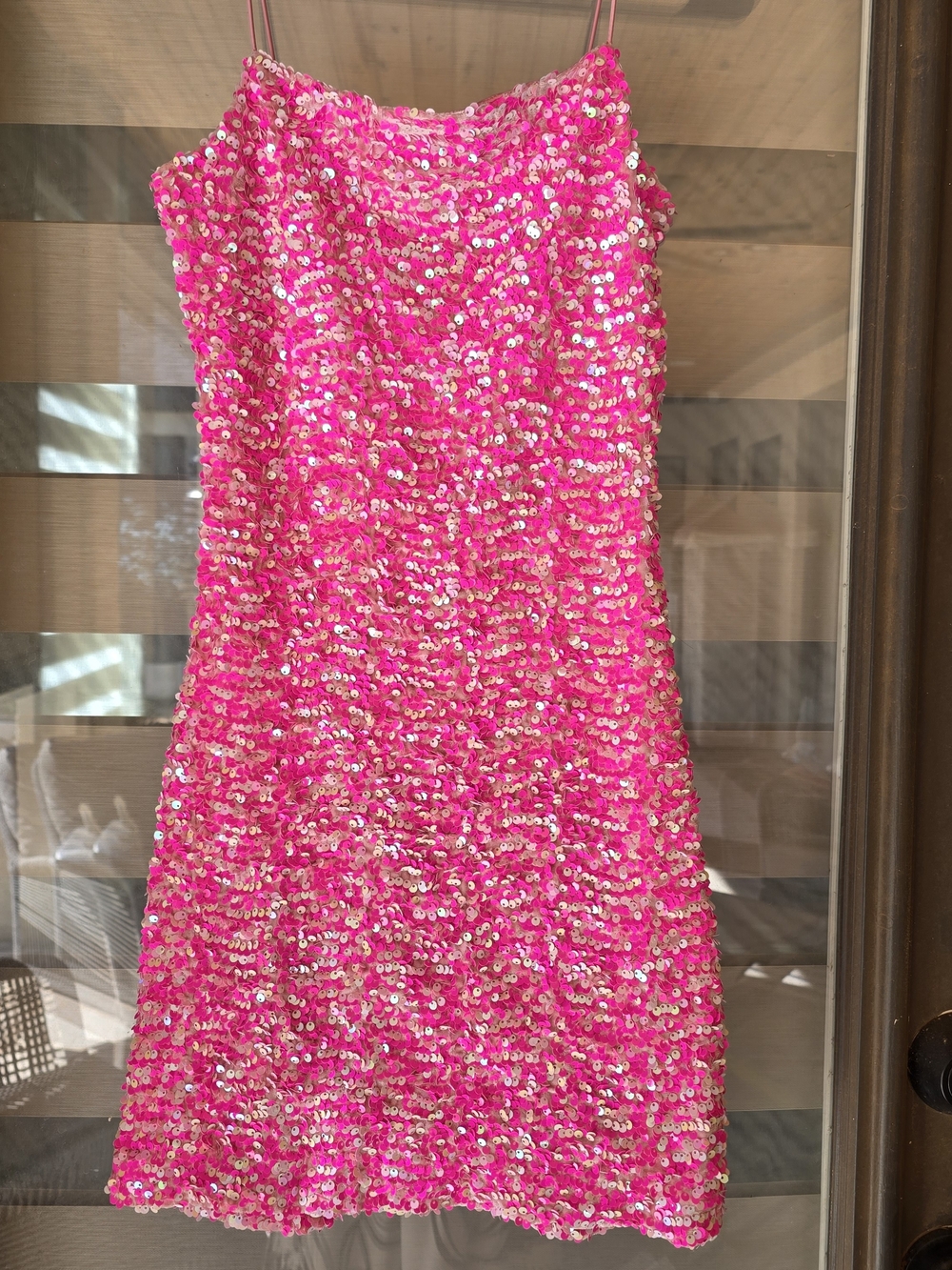Bright Pink Sequin Spaghetti-Strap Mini Dress